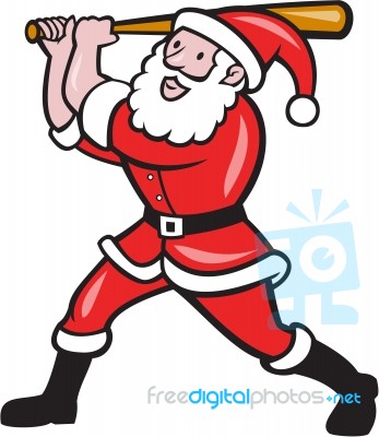 Santa Baseball Player Batting Isolated Cartoon Stock Image