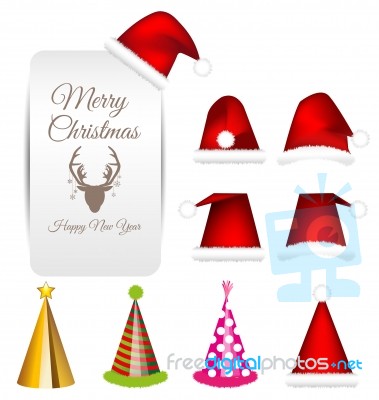 Santa Cap And Party Cap  Set For Christmas Stock Image