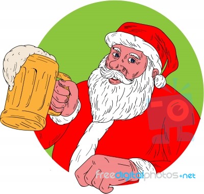 Santa Claus Drinking Beer Drawing Stock Image