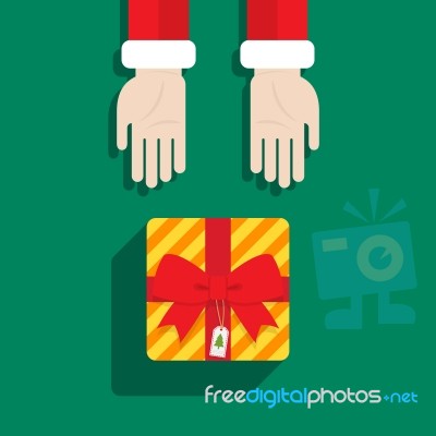 Santa Claus Hand Give Gift Merry Christmas Stock Image