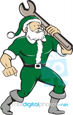 Santa Claus Mechanic Spanner Isolated Cartoon Stock Image