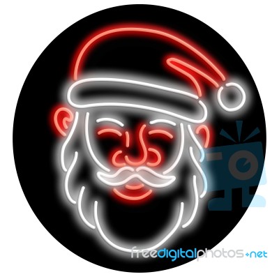 Santa Claus Neon Glowing Sign Circle Stock Image