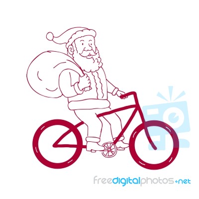 Santa Claus Riding Bicycle Side Cartoon Stock Image