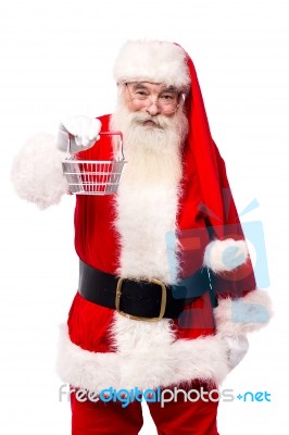 Santa Claus With Shopping Cart Stock Photo