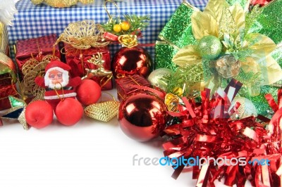 Santa Doll And Accessory Decorations Of Christmas Day Stock Photo