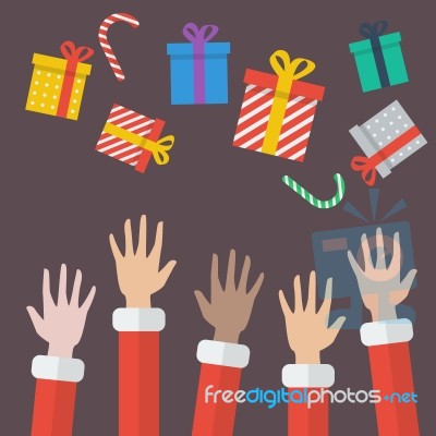 Santa Hands With Christmas Gift Box Stock Image