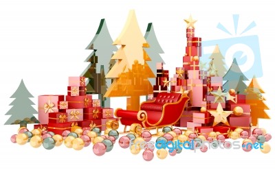 Santa Sleigh And Gifts Isolated On White Background Stock Image