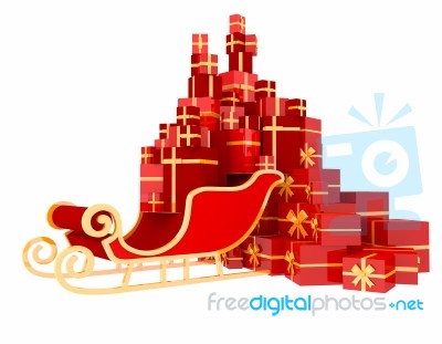 Santa Sleigh And Gifts On White Background Stock Image