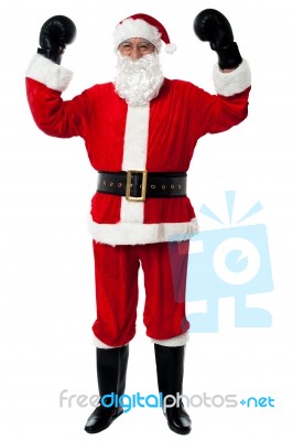 Santa - The Boxer, Celebrating His Victory Stock Photo