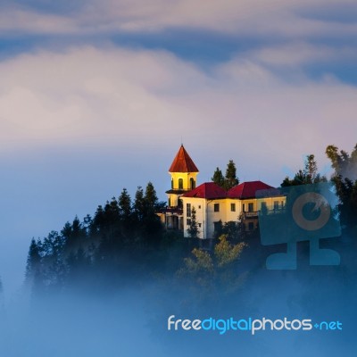 Sapa Valley City In The Mist In The Morning, Vietnam Stock Photo