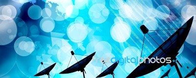 Satellite Dish Transmission Data Stock Photo