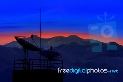 Satellite Dish With Beautiful Mountain Stock Photo