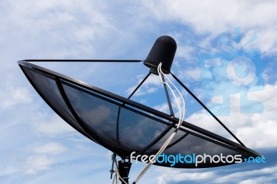 Satellite Transmission Isolated On Background Cloudy Sky Stock Photo