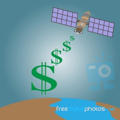 Satellite Transmit Signal From Space  To  Earth Stock Image