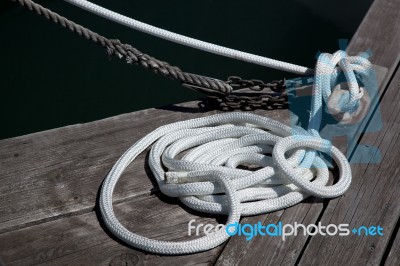Sausalito, California/usa - August 6 : Coil Of Rope At The Jetty… Stock Photo
