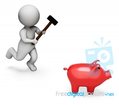 Save Character Shows Spending Word And Banking 3d Rendering Stock Image