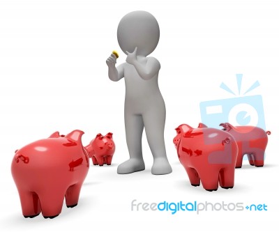 Save Savings Means Piggy Bank And Currency 3d Rendering Stock Image