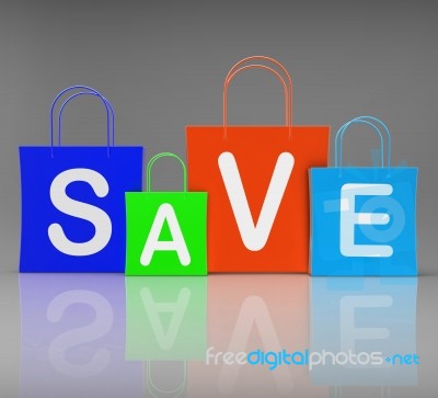 Save Shopping Bags Show Promo And Buying Stock Image