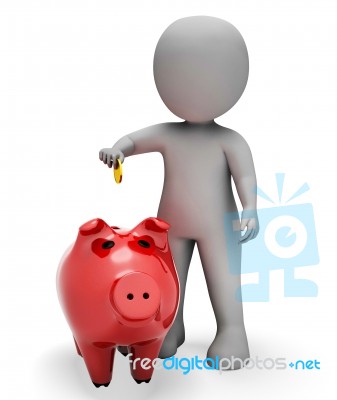 Savings Character Indicates Piggy Bank And Money 3d Rendering Stock Image