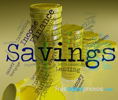 Savings Word Indicates Money Cash And Text Stock Image