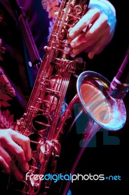 Saxophone Player In Live Perfomance Stock Photo