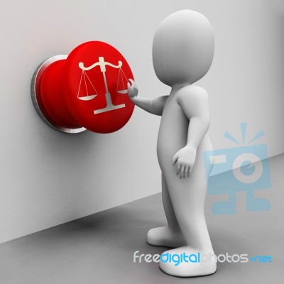 Scales Of Justice Button Means Court And Conviction Stock Image