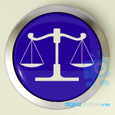 Scales Of Justice Button Means Law Trial Stock Image