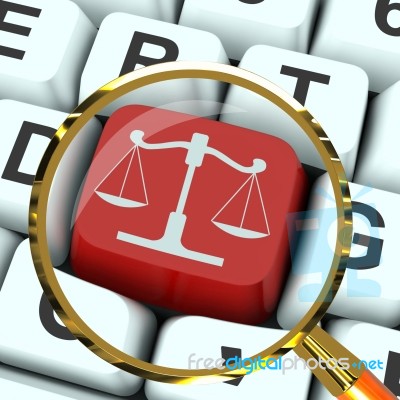 Scales Of Justice Key Magnified Means Law Trial Stock Image