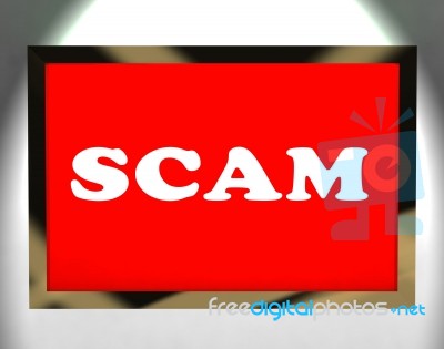 Scam Screen Shows Swindles Hoax Deceit And Fraud Stock Image