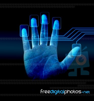 Scanning Of A Hand On Touch Screen Stock Photo