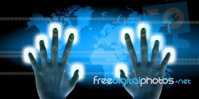 Scanning Of Finger On Touch Screen Stock Photo