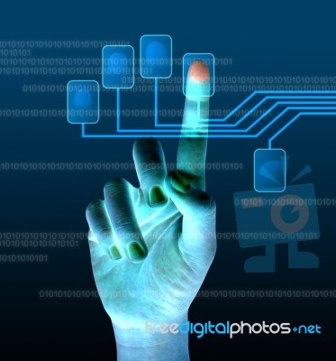 Scanning Of Finger On Touch Screen Stock Image