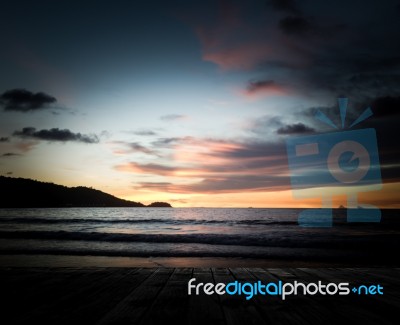 Scenery Of The Wooden Pier In The Morning Stock Photo