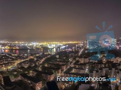 Scenic Of Hamburg Night Cityscape Stock Photo