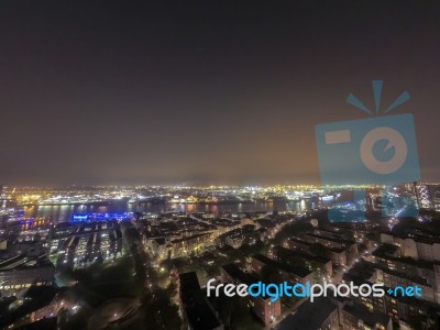 Scenic Of Hamburg Night Cityscape Stock Photo