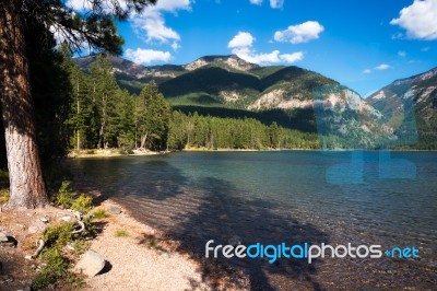 Scenic View Of Lake Holland In Montana Stock Photo