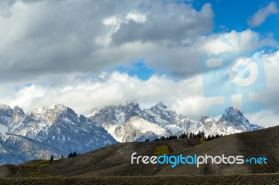 Scenic View Of The Countryside Around The Grand Teton National P… Stock Photo