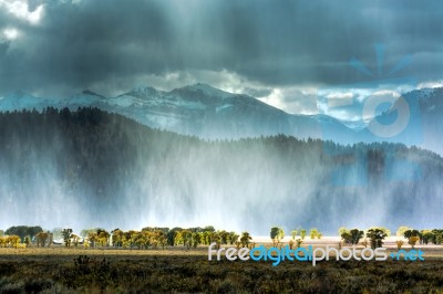 Scenic View Of The Grand Teton National Park Stock Photo