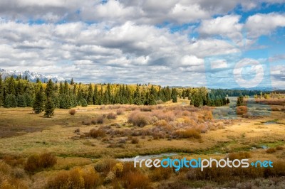 Scenic View Of The Grand Teton National Park Stock Photo