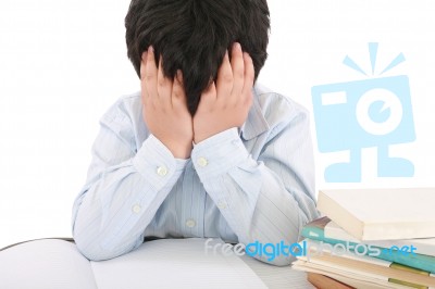 School Boy Being Stressed Stock Photo