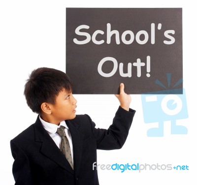 Schoolboy With School S Out Sign Stock Photo