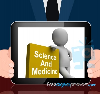 Science And Medicine Book With Character Displays Medical Resear… Stock Image