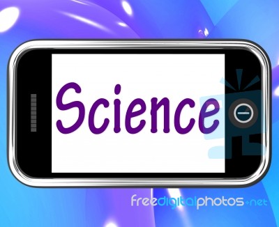 Science Smartphone Shows Internet Learning About Sciences Stock Image