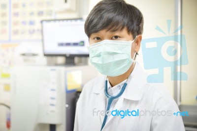 Scientist With Equipment And Science Experiments In White Tone Stock Photo