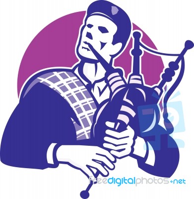 Scotsman Scottish Bagpiper Playing Bagpipes Stock Image