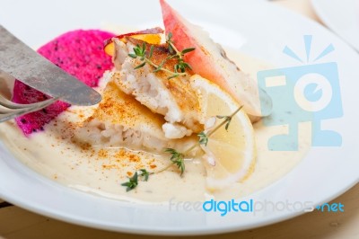 Sea Bream Fillet Butter Pan Fried Stock Photo