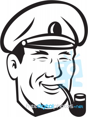 Sea Captain Smiling Smoke Pipe Retro Stock Image