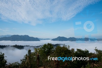 Sea Of Mist At Monk Poonsuda - Mae Moei Stock Photo