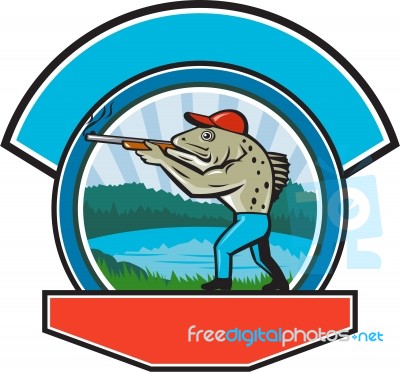 Sea Trout Hunter Shooting Circle Retro Stock Image