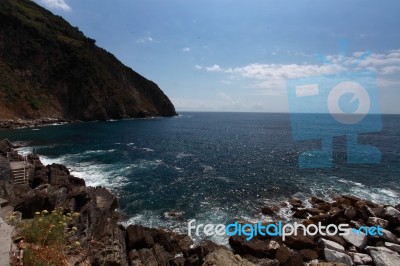 Sea View And Cliffs In Riomaggiore C Stock Photo Sea View And Cliffs In Riomaggiore C Stock Photo